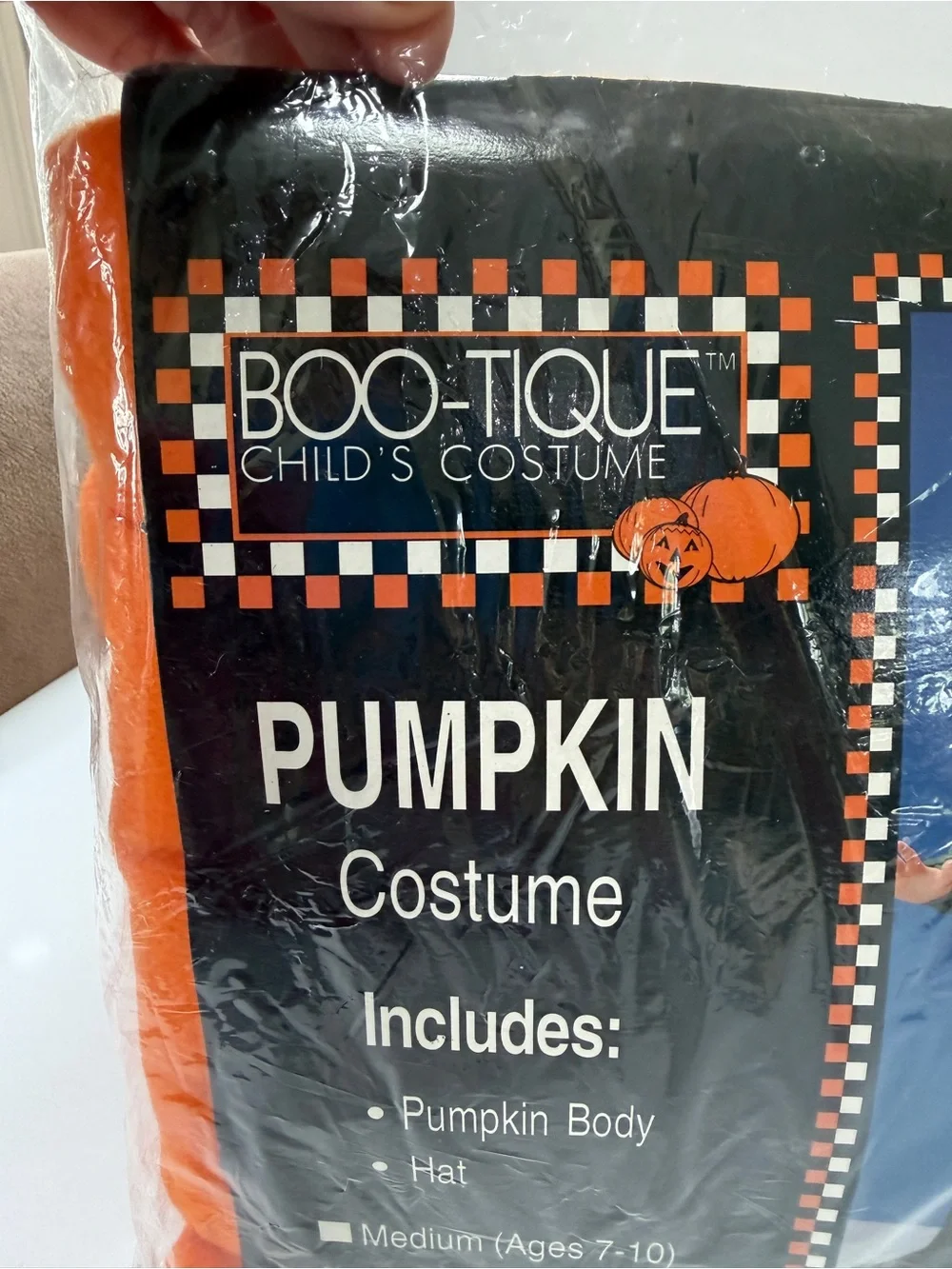 Orange Pumpkin Kids Costume with Green Leaves size large in kids new open pack